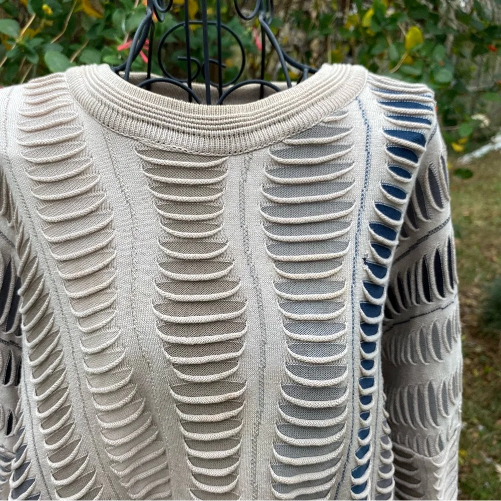 Coogi Style Vintage Ribbed Designer Sweater Men’s Size Large Nuetral Colors - Picture 6 of 14